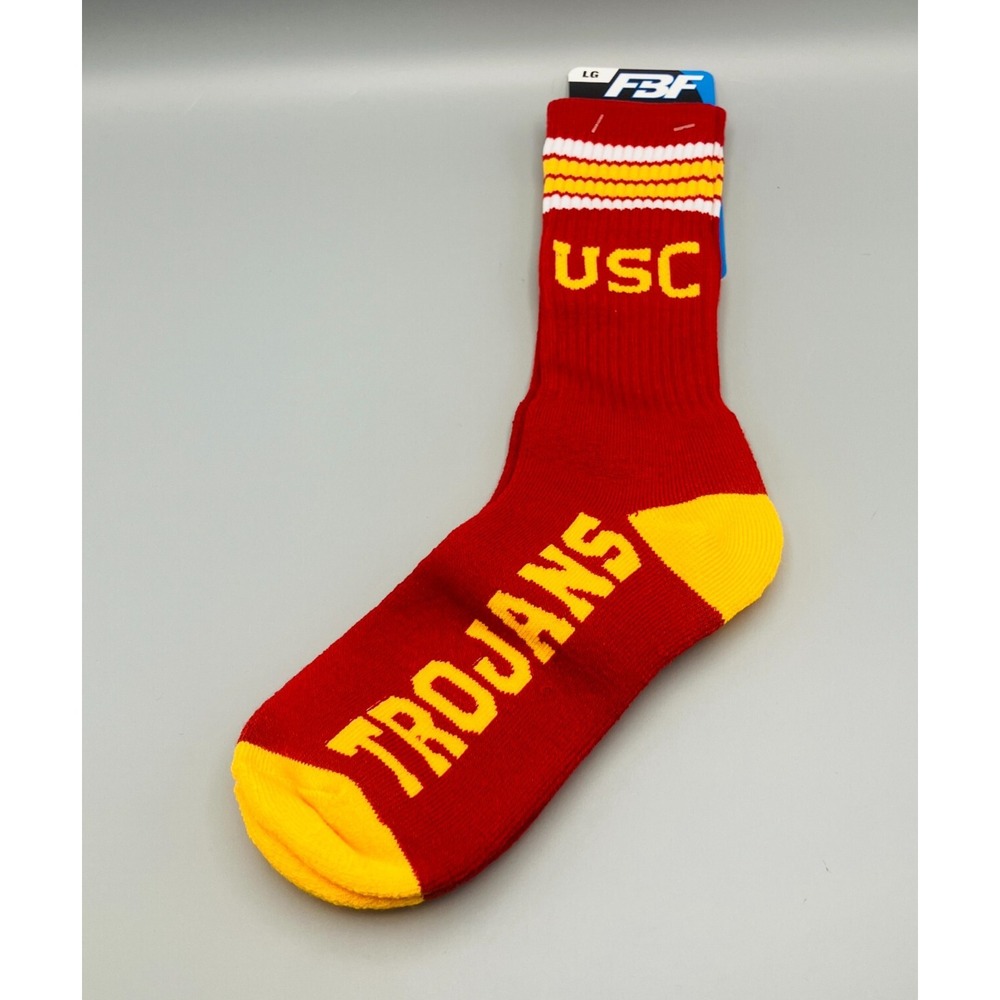 For Bare Feet FBF USC Trojans Crew Socks Red/Yellow‎ Men's LARGE 10-13 New
